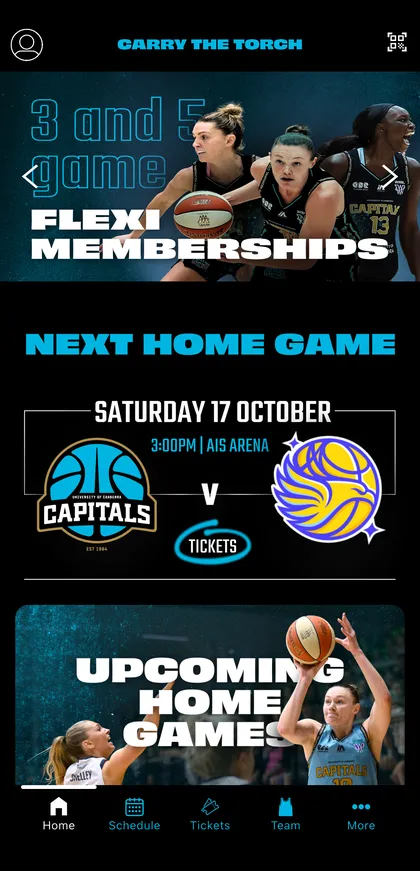 UC Capitals app home screen