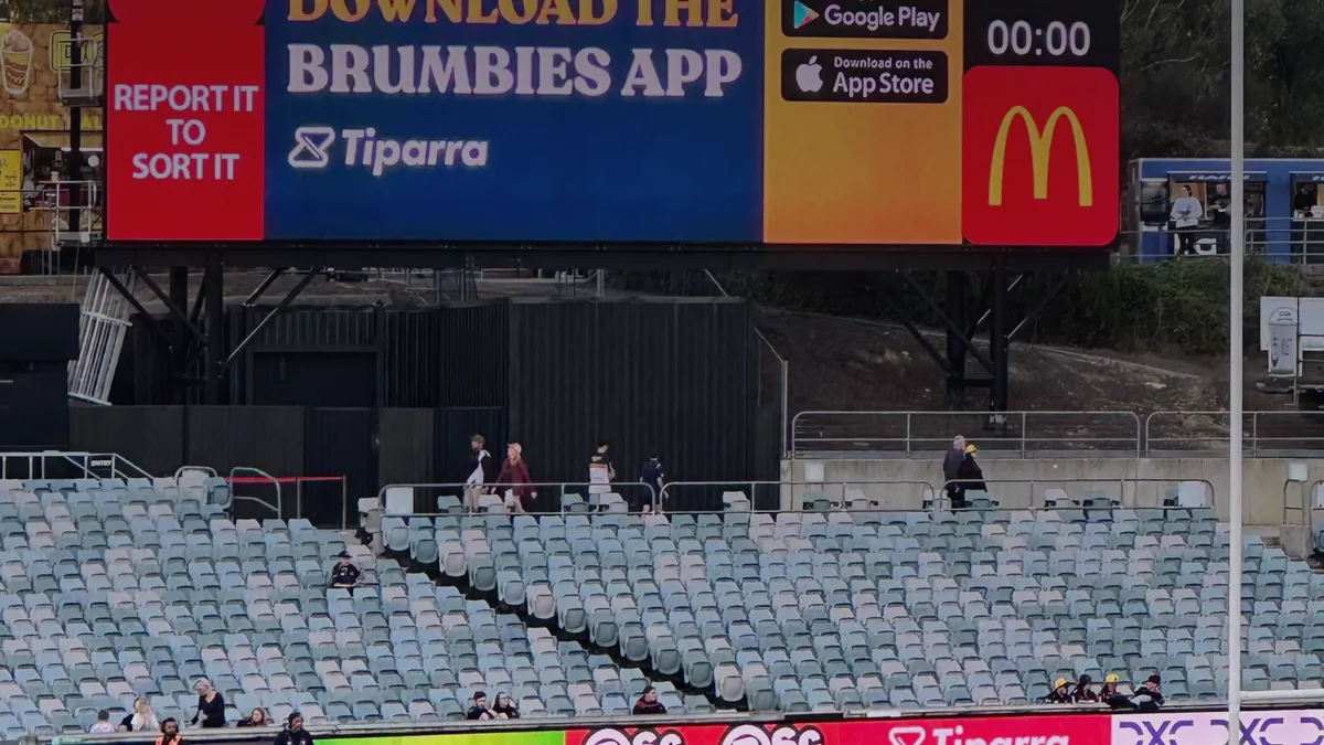 Mobile app interfaces showing digital sponsorship features like interactive polls and banner ads