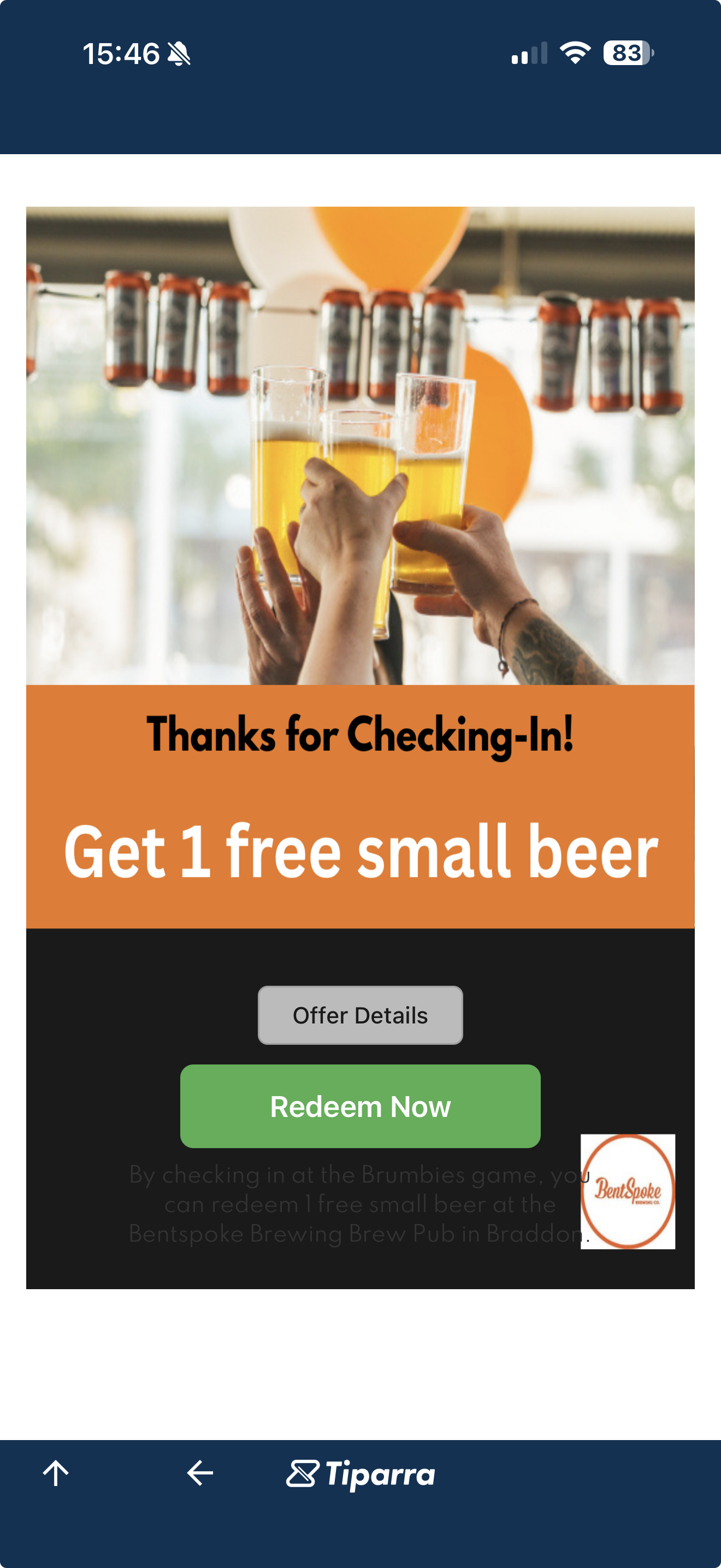 Free beer check-in reward