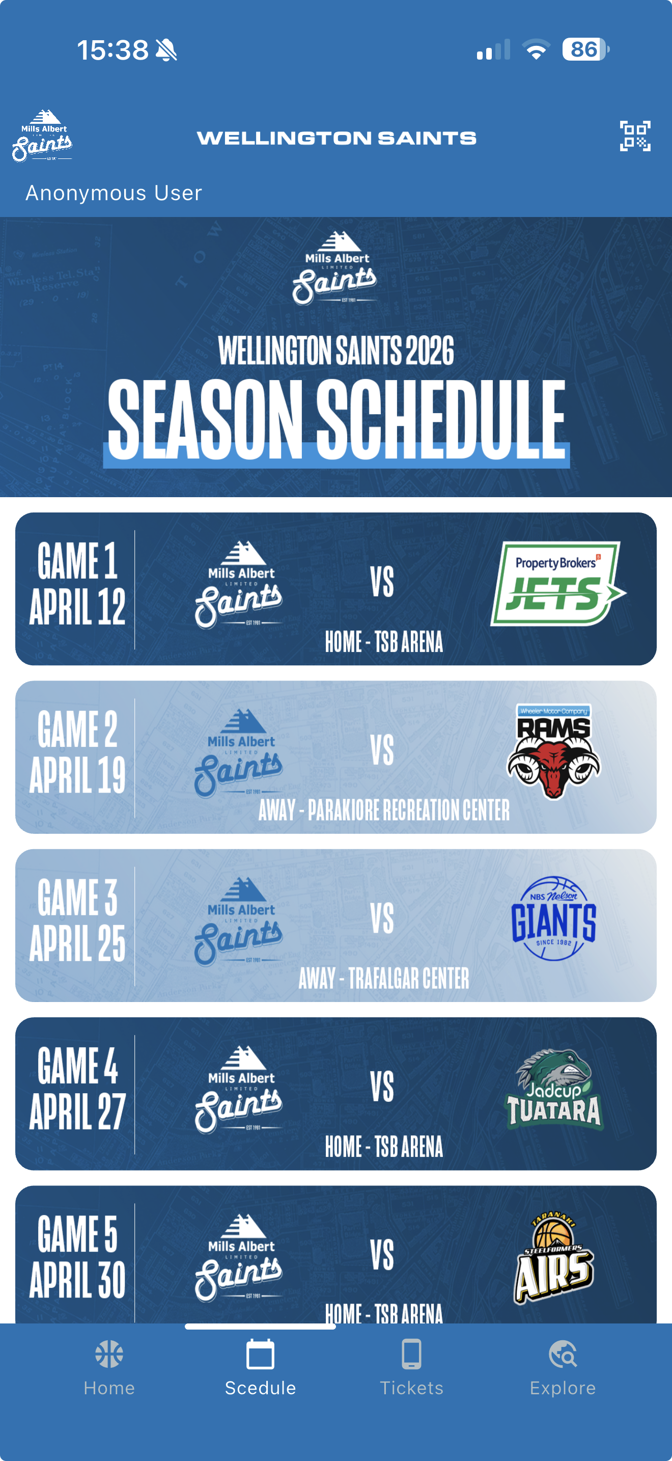 Wellington Saints season schedule